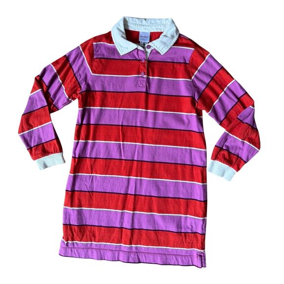 Hanna Andersson Girls Purple & Red Striped Polo Dress Size 8 - Picture 1 of 4